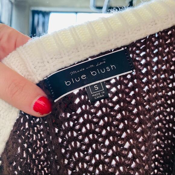 DOLLS KILL BLUE BLUSH White Brown Yellow Colorblock Chunky Knit Cozy Sweater S - Picture 10 of 11